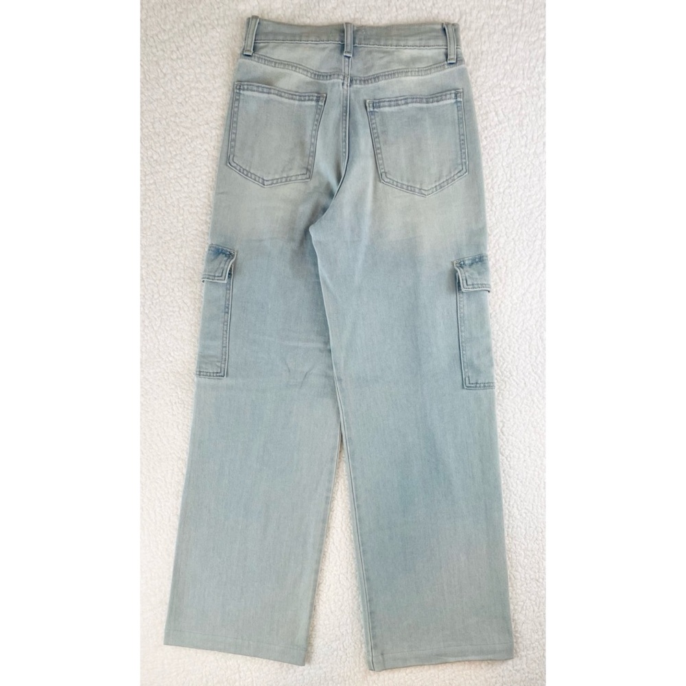 JBD. • Blue Light Wash High-Waisted Wide-Leg Cargo Jeans, 26 - Picture 6 of 16